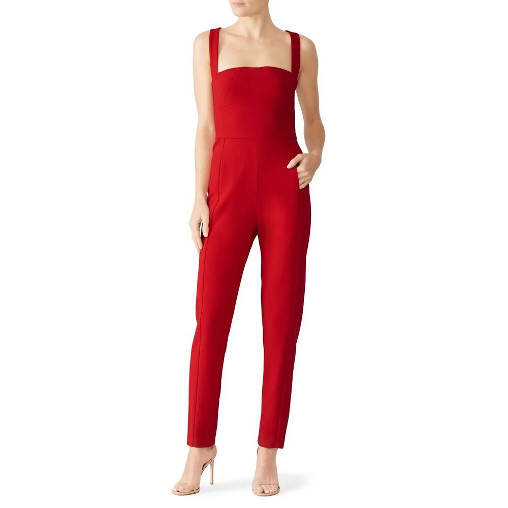 Black Halo Red Bene Jumpsuit Red Sleeveless‎ Crisscross Back Size 12